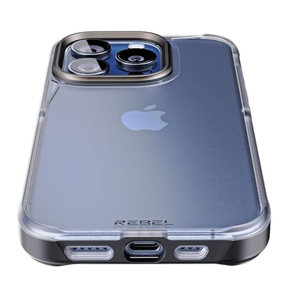 REBEL Clear Case for iPhone 15 Pro [Frosted Series Gen-5] Translucent Matte Texture, Grippy Sides, Non-Yellowing, Protective Shockproof Bumpers, Metal Lens & Buttons, 6.1 Inch Phone 2023 - color: Frosted Black, No MagSafe, size: iPhone 15 Pro