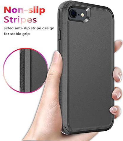 Diverbox Designed for iPhone SE case with Screen Protector Heavy Duty Shockproof Shock-Resistant Cases for Apple iPhone se Phone 2022/2020 Release - Black - color: Black