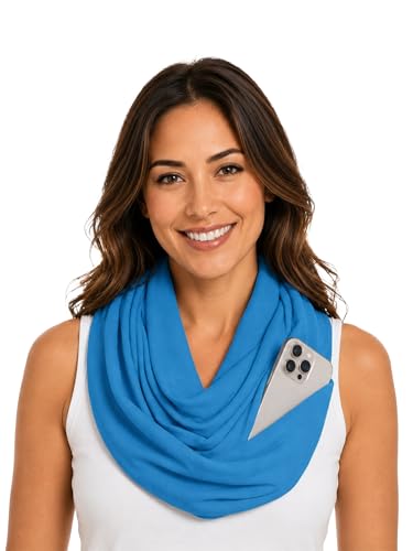 Pop Fashion Solid Color Hidden Zipper Pocket Scarf - Fashion Scarf for Women - All Seasons - color: Light Blue