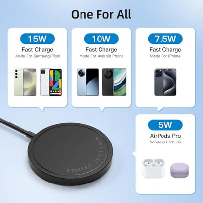 Magnetic Wireless Charger for iPhone 15W Max Fast Mag-Safe Wireless Charging Pad Compatible with iPhone 16/16 Plus/16 Pro/16 Pro Max/15/14/13/12 Series with USB-A Converter Black - color: Black