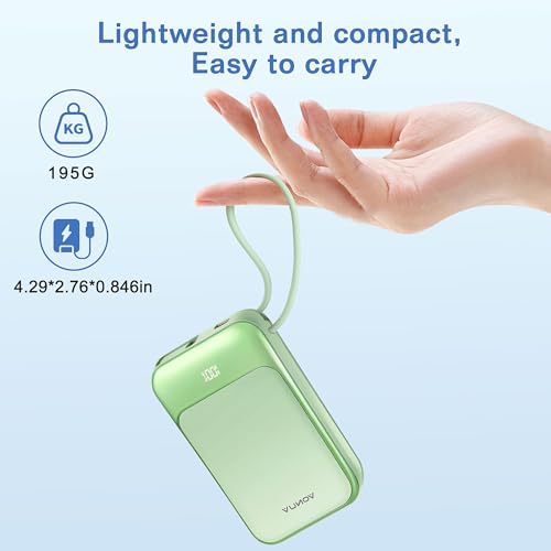 Magnetic Power Bank 10000mAh, Wireless Portable Charger with 15W Max Fast Charging & Built-in USB-C Cable, 22.5W PD LED Display Battery Pack Compatible with iPhone 17/16/15, Samsung Galaxy(green) - color: Green