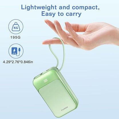 Magnetic Power Bank 10000mAh, Wireless Portable Charger with 15W Max Fast Charging & Built-in USB-C Cable, 22.5W PD LED Display Battery Pack Compatible with iPhone 17/16/15, Samsung Galaxy(green) - color: Green