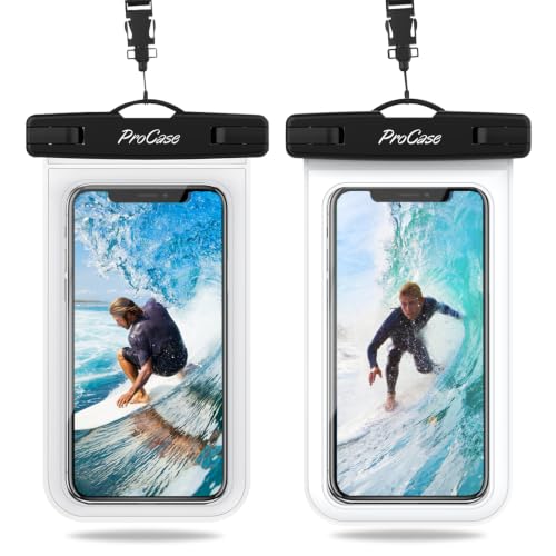 ProCase 2 Pack Waterproof Phone Pouch, Underwater Phone Case Up to 7", Dry Bag for iPhone 17 Air 16 15 14 13 Pro Plus Max, Galaxy S24 S23 S22 Ultra Pixel, Beach Essentials -Clear & White - color: Clear/White