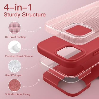 JETech Silicone Case for iPhone 14, Red | Silky Soft Touch, Shockproof Protection, Scratch Resistant, Microfiber Lining - color: Red, size: iPhone 14