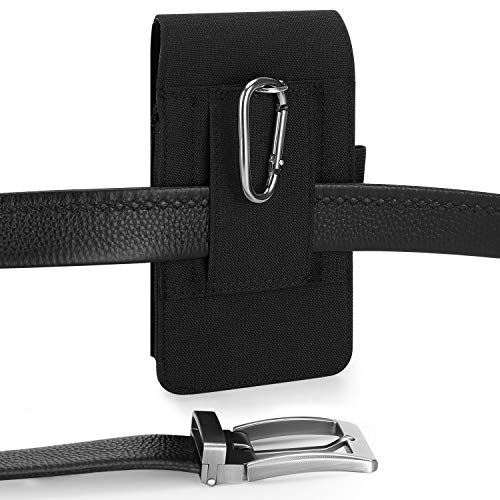 Mopaclle Nylon Holster with Carabiner Clip, Rugged Cell Phone Belt Holder for iPhone 17 Pro Max/Air,iPhone 16 Pro Max,15 14 13 Pro Max & Plus Galaxy S25+ S24+ S23+ & FE Models – Fits with Case On - color: B Nylon- Black, size: L (6.5 x 3.5x0.5 in)