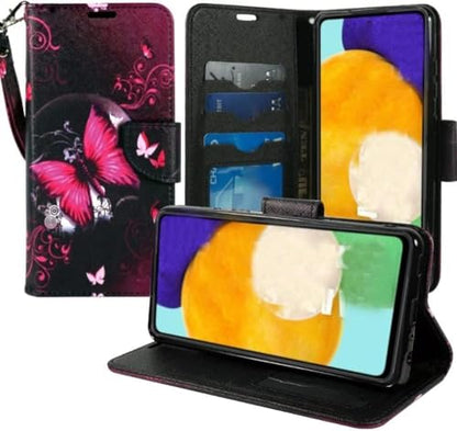 ZASE for Motorola Moto G 5G (2025/2026) Moto G Play (2026) Wallet Phone Case Protective Cover [RFID Blocking] PU Leather Purse Magnetic Closure w/Kickstand Card Slot Wrist Strap (Black Pink Butterfly) - color: Black Pink Butterfly