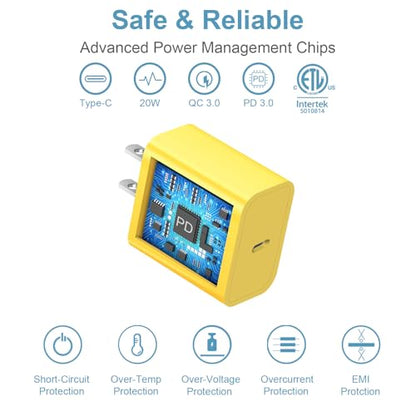 10FT iPhone 17 16 15 Charger Fast Charging USB C Charger Block - color: Yellow, size: 10FT