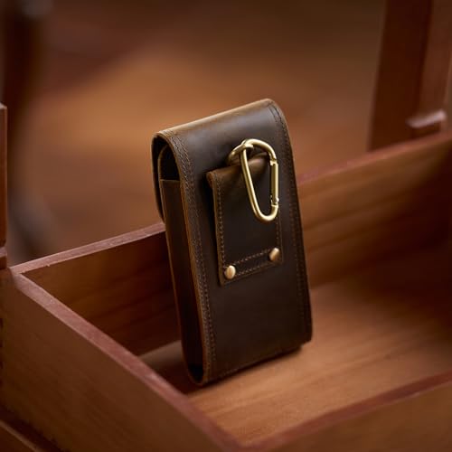 Top Grain Leather Cell Phone Holster Belt Pouch with Belt Clip Loop - color: Coffee