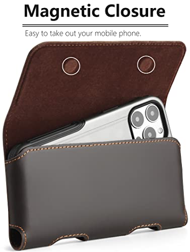 Gcepls Leather Phone Holster for iPhone 15 Pro Max,14 Pro Max,Galaxy S23 Ultra,S22 Ultra,Premium Genuine Leather Cell Phone Holster with Belt Clip,Phone Belt Holder Pouch Cover Case(Fits Thin Case on) - color: Dark Brown, size: Large(6.65x 3.45 x0.63”)