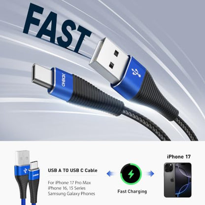USB A to USB C Cable 6FT USB to USB C Cable for iPhone 17, Sam-sung, 3Pack - color: Blue, size: 6FT 3-Pack, style: 30W USB A to USB C