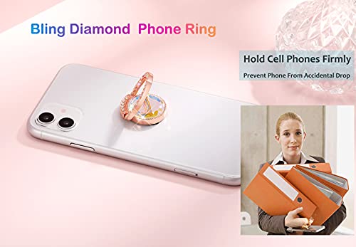 Glitter Bling Bling Phone Ring Holder,Sparkle Phone Ring Grip Artificial Stand with Flat Diamond,Flat Rhinestone Cell Finger Ring for Phones,Pad(Rose Gold) - color: Rose Gold