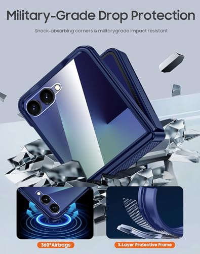 GooseBox for Samsung Galaxy Z Flip 7 Case Wallet RFID Card Holder&Hinge Protection&HD Screen Protector, Full Body Shockproof Cover for Galaxy Z Flip 7(Blue) - color: Flip7-Blue