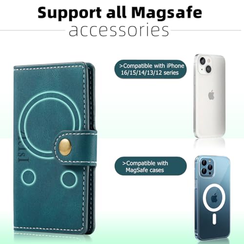 Magnetic Phone Wallet,Compatible with Magsafe Wallet for iPhone 16/15/14 Pro Max/14 Pro/14 Plus/13/12 Series,5 Card Holders with Magsafe and RFID Blocking,Vegan Leather,Teal - color: Teal