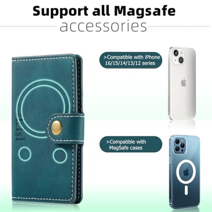 Magnetic Phone Wallet,Compatible with Magsafe Wallet for iPhone 16/15/14 Pro Max/14 Pro/14 Plus/13/12 Series,5 Card Holders with Magsafe and RFID Blocking,Vegan Leather,Teal - color: Teal