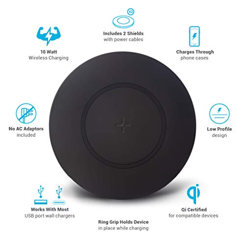 TYLT Shield 2 Pack Wireless Charger Pad | Wireless Charging Station | Qi-Certified 10W Max Universal Fast Wireless Charging Pad Compatible to Apple, Samsung, Wireless Buds, and Other Capable Devices