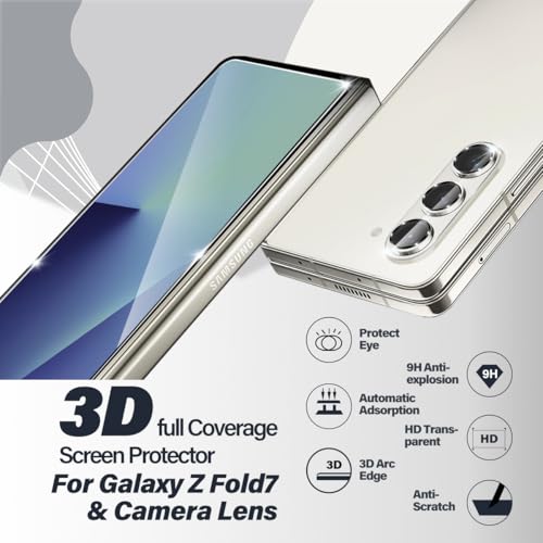 BIGFACE galaxy Z Fold 7/Fold 8 Ultra Screen Protector+Camera Lens Protectors，[2 + 2 Pack] HD Clarity Premium Tempered Glass,9H Hardness, 3D Touch Accuracy, Anti-Bubble Anti-Scratch Film - size: Galaxy Z Fold 7/Fold 8 Ultra(6.5")