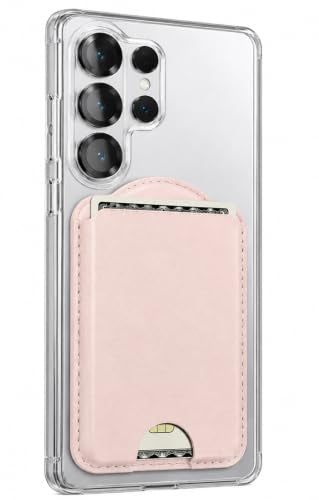 ENCASED Magnetic Wallet for Samsung Phones (Compatible with MagSafe) Premium PU leather Slim Card Holder Designed for Galaxy S25, S25 Plus, S25 Ultra (Pink) - color: Pink