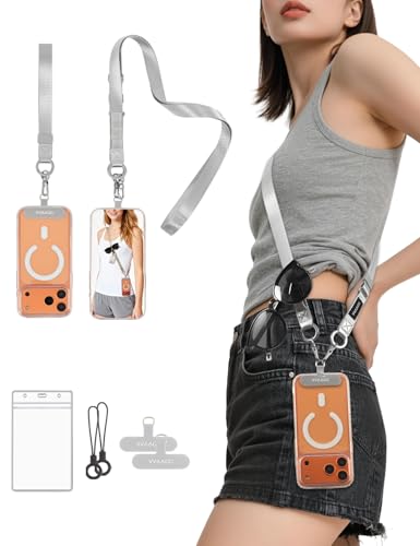 VVAAGG Cell Phone Lanyard for iPhone: Adjustable Phone Strap Crossbody Neck and Wrist Strap Anti-Theft Lanyard Travel Essential Compatible for iPhone Android Smartphones Sliver - color: Sliver