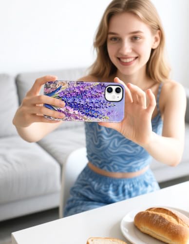 Jusy Magnetic Floral Phone Case for iPhone 14 Pro,Lavender | Compatible with MagSafe, Cute Aesthetic Striped Design, TPU and PC Protective Shockproof Cover - color: Lavender