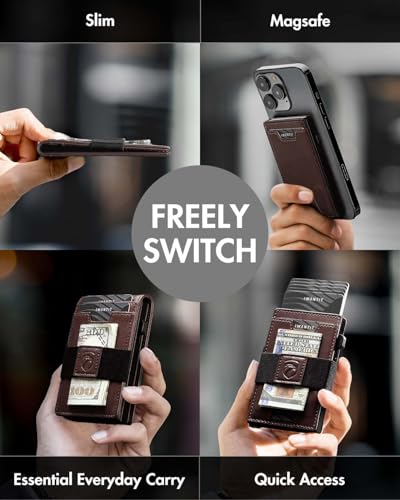 iwantit 3 in 1 Magsafe Wallet Men: Bifold Wallet + Magnetic Wallet for iPhone - Detachable Cash Strap, Smart Pop Up Card Holder, ID Window, Premium Leather (Vegetable-tanned Brown) - color: Vegetable-tanned Brown