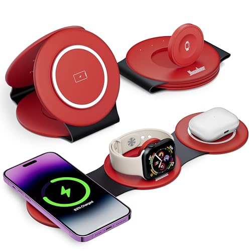 HICOBER 3IN1 Wireless Charging Station for iPhone, Watch, AirPods, Dark Red - color: Dark Red