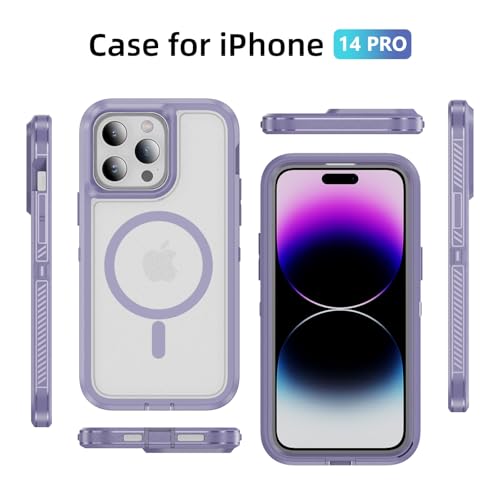 Magnetic for iPhone 14 Pro Case, Compatible with MagSafe, Shockproof Dustproof Drop Proof, Military Grade Double Layer Protection, Purple/Clear - color: Magnetic Purple/Clear, size: iPhone 14 PRO