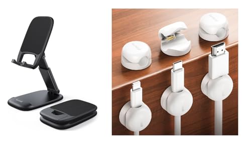 Lamicall Foldable Phone Stand for Desk Cord Organizer, Spring Cable Management Clips