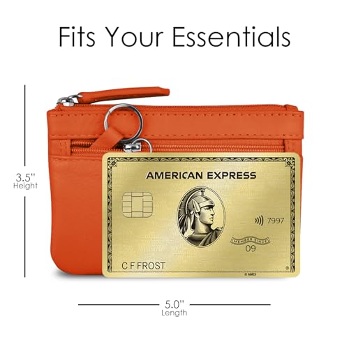 ili New York Leather Mini Compact Coin Purse - Orange - color: Orange