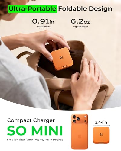 3 in 1 Charging Station for Apple - Qi2.2 25W Magnetic Wireless Charger for iPhone 18/17/16-12, Apple Watch, AirPods, Travel Fast Charging Foldable Stand with 45W GaN Adapter, Aluminum Alloy Design - color: Orange
