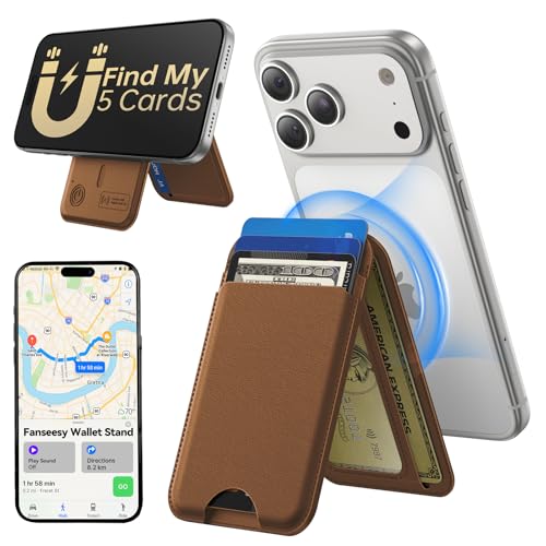 TWZKG for MagSafe Wallet, Works with Apple Find My,5 Card Holder with Stand, Magnetic Phone Wallet for iPhone 17/16/15/14/13/12 Pro Max Plus Air, RFID Blocking Vegan Leather,Coffee - color: Findmy Coffee