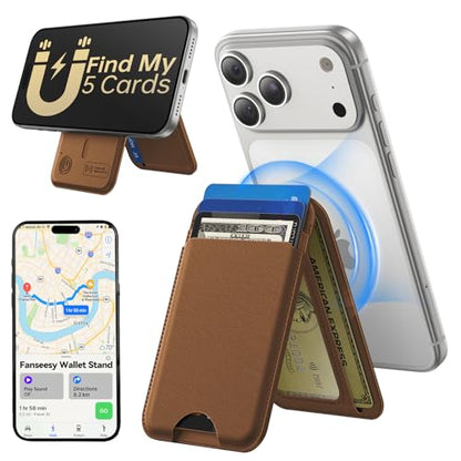 TWZKG for MagSafe Wallet, Works with Apple Find My,5 Card Holder with Stand, Magnetic Phone Wallet for iPhone 17/16/15/14/13/12 Pro Max Plus Air, RFID Blocking Vegan Leather,Coffee - color: Findmy Coffee