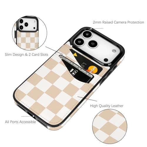 for iPhone 17 Pro Wallet Phone Case with Card Holder (Checkerboard) | Cute Card Holder Slots PU Leather Protective Wallet Case - color: Checkerboard, size: iPhone 17 Pro 6.3 inch