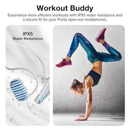 Purity Air Open Ear Headphones - True Air Conduction Wireless Bluetooth Open Ear Earbuds with Dual Mic for iPhone/Android - Secured Long Wearing Comfort, Sports Sweat Resistant (Blue Stripes) - color: Blue Stripes