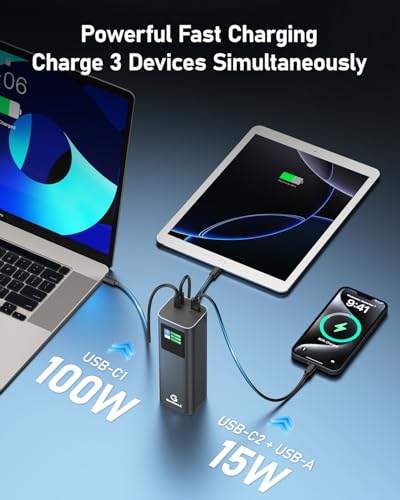 27000mAh Power Bank, 140W Laptop Portable Charger with PD 3.1 Fast Charging, Smart Sisplay, 99Wh Battery Bank for MacBook Pro/Air, iPad Pro, iPhone17/16 Series, Samsung and More(Dark Gray) - color: Drak gray-2.7w