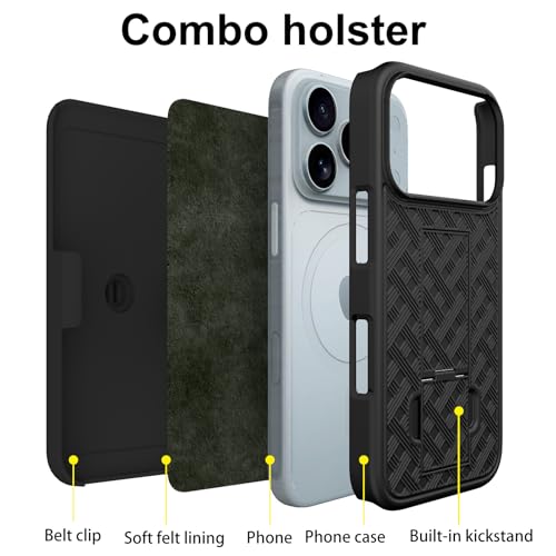 for iPhone 17 Pro Max Stand Case, Belt Clip, Screen Protector-Black | Swivel Kickstand Holder Holster, Camera Lens Protector, Slim Shell Shell Pouch Full Body Protective, Shockproof Phone Cover - size: iPhone 17 Pro Max
