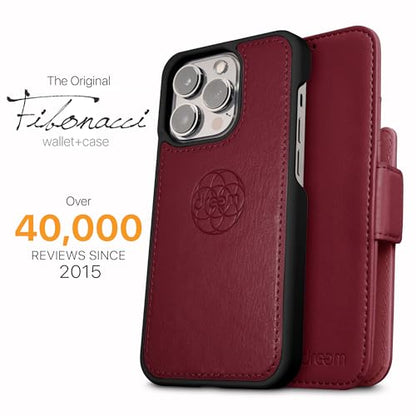 Dreem Vegan Leather Magnetic Detachable Wallet Case for iPhone 13 Burgundy | Built-in Phone Stand, RFID Blocking Card Holder Flip Cover, MagSafe Compatible, Gift Box [Fibonacci: Burgundy] - color: Burgundy, size: iPhone 13