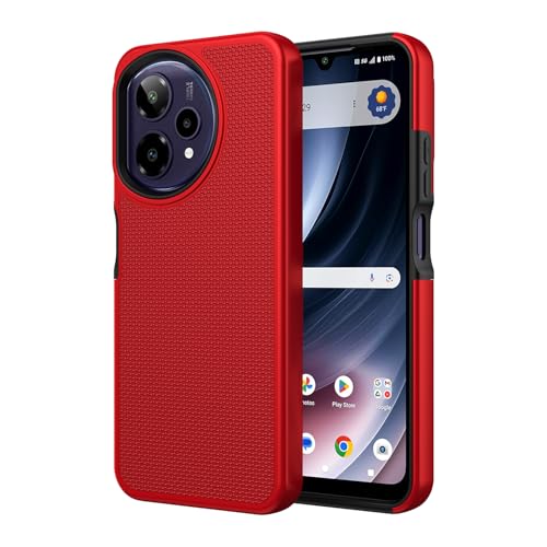 for Cricket Icon Plus 2026 (Plus Version Only) /AT&T Verge 2 Case with Tempered Glass Screen Protector,Dual Layer Heavy Duty Shockproof Protection (Red) - color: Red
