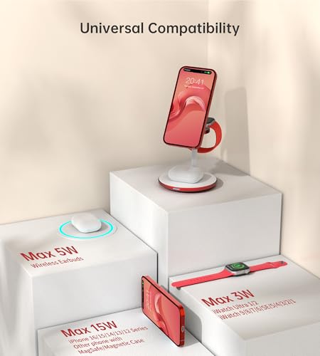 3 in 1 Magnetic Wireless Charging Station for Apple Devices,15W for Magsafe - color: Red