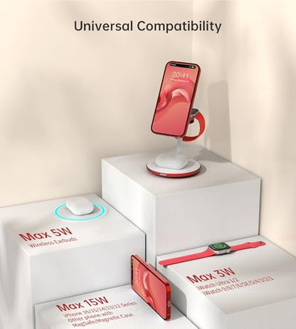3 in 1 Magnetic Wireless Charging Station for Apple Devices,15W for Magsafe - color: Red