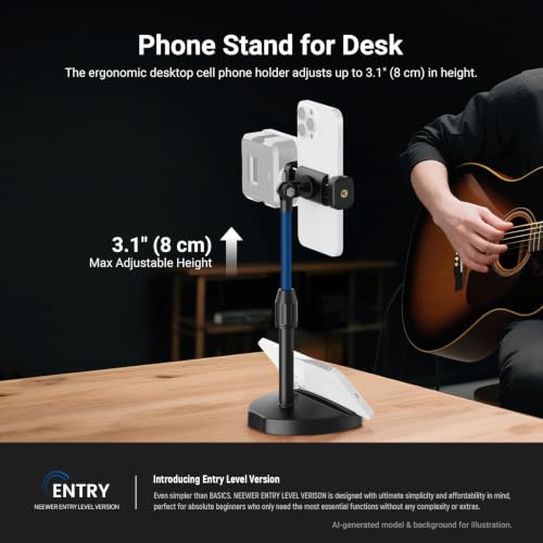 NEEWER ENTRY LEVEL VERSION Cell Phone Stand for Desk, Adjustable Office Bed Table Phone Holder Mount Compatible with iPhone Samsung Android for Video Recording Filming, 360° Rotation & 90° Tilt, DS030 - style: DS030