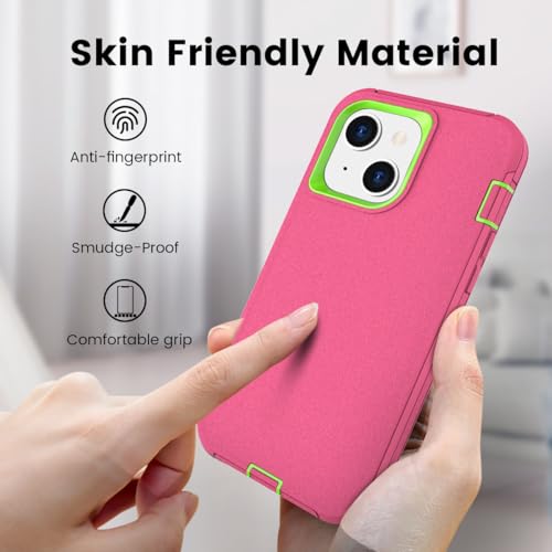 Compatible with iPhone 15, Girl's Dual Layer Shockproof Full Body Cover Military Grade Drop Protection Heavy Duty Phone Case for Apple iPhone 15/14/13 6.1 inch (Rose/Lime) - color: Rose/Lime