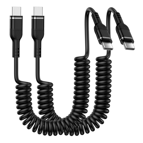 Retractable USB C Cable, 2Pack 3ft Coiled USB-C to USB C Cable for Samsung - color: Black, size: 3FT