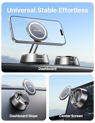 andobil 2026 Upgrade for Magsafe Car Mount [Strongest Suction & Magnet] Vacuum Magnetic Phone Holder for Car 360° Adjustable Car Cell Phone Holder Mount for iPhone 17 Pro Max 16/15/14/13/12 - color: Matte Gunmetal