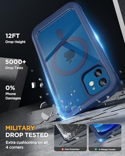 Miracase Magnetic for iPhone 12 mini Case, [360 Full-Body Protection & Complete Camera Guard], Drop & Scratch-Resistant, Shockproof, Stylish Clear iPhone Case, iPhone 12 mini Cover, Blue - color: Magnetic Blue, size: iPhone 12 Mini