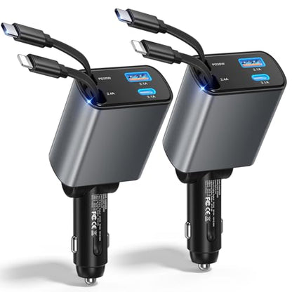 Retractable Car Charger USB C Fast Charging, 4 in 1 Car Adapter - color: 2-Pack