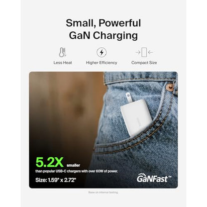 Belkin 65W Dual GaN USB C Charger Block, Fast Charging for Travel - style: 65W White