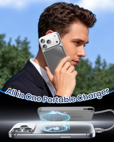 10000mAh Portable Charger, 20W Fast Charging, Built-in Cables with Handle | Charge from 20% to 85% in 30 Mins, 30% Smaller, magnetic grip, Stays Cool, LED Display, for iPhone, Samsung, Android Phones - color: 05.Grey