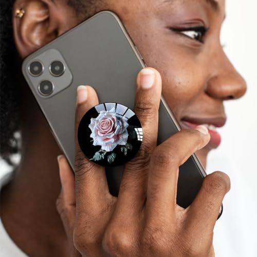 Translucent Clear Phone Grip with Expanding Kickstand,Cell Phone Collapsible Stand Pink Rose Flower Design for Smartphones