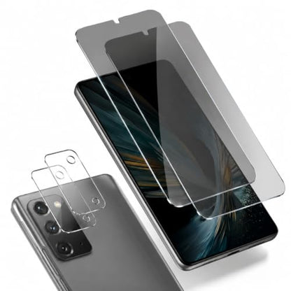 2 Pack Privacy Screen Protector for Samsung Galaxy Note 20 with 2 Pack Camera Lens Protector, Tempered Glass Fingerprint Unlock Compatible, 180 Degree Anti Spy Anti Glare Full Coverage Shield