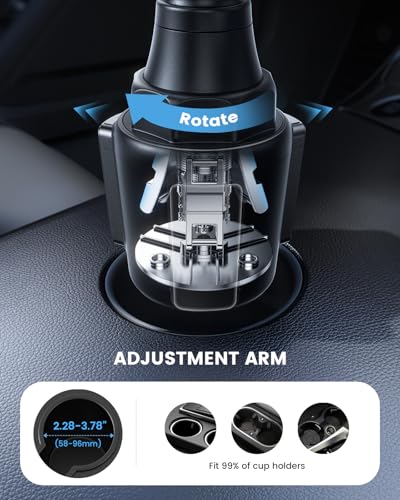 Lamicall Car Cup Tablet Holder - [15" Height Adjustable][ Fast Setup] Cup Holder Phone Holders, Multi Angle Car Mounts as Gifts for 5.2-13" iPad Pro 2025, Air, Mini, iPhone 17e, Car Accessories